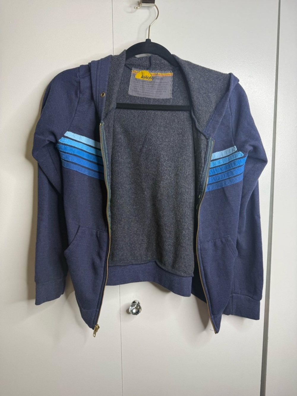 Aviator Nation KID'S 5 STRIPE HOODIE - NAVY // BLUE STRIPES Youth Size 14 - Picture 4 of 8